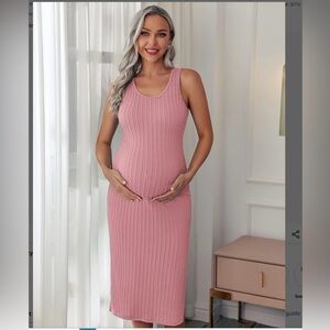 Women's Maternity Dress Rib Knit Sleeveless Tank Side Slit Dress Pregnancy NWT L